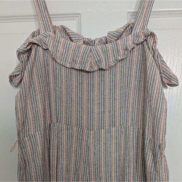 Skies are Blue Stripe Jumpsuit Womens Size Medium Blue Cotton Linen Wide Leg - Picture 10 of 13